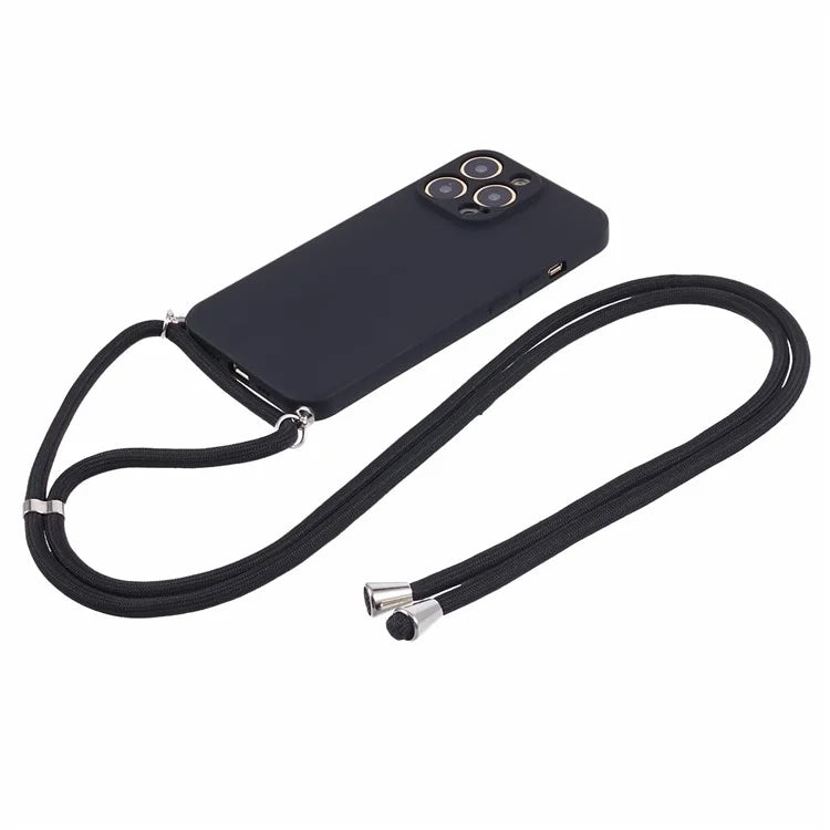 For iPhone 13 Pro Max Case Fiber Lining TPU Cover with Long Lanyard
