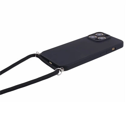 For iPhone 13 Pro Max Case Fiber Lining TPU Cover with Long Lanyard