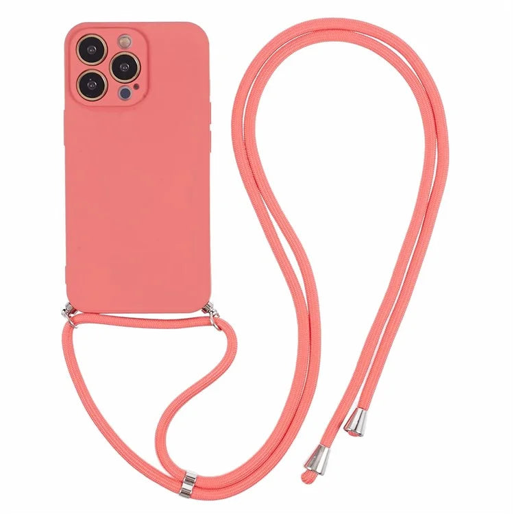 For iPhone 13 Pro Max Case Fiber Lining TPU Cover with Long Lanyard