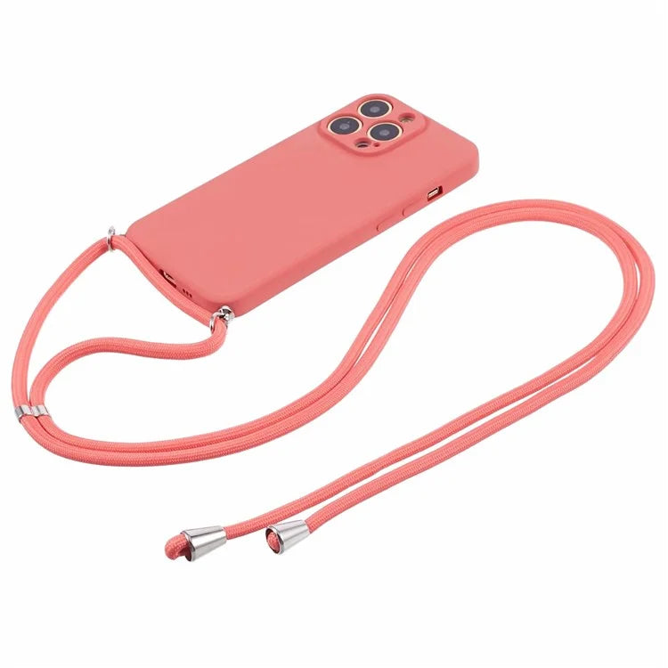 For iPhone 13 Pro Max Case Fiber Lining TPU Cover with Long Lanyard