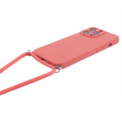 For iPhone 13 Pro Max Case Fiber Lining TPU Cover with Long Lanyard