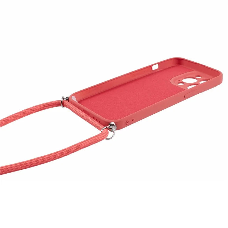 For iPhone 13 Pro Max Case Fiber Lining TPU Cover with Long Lanyard