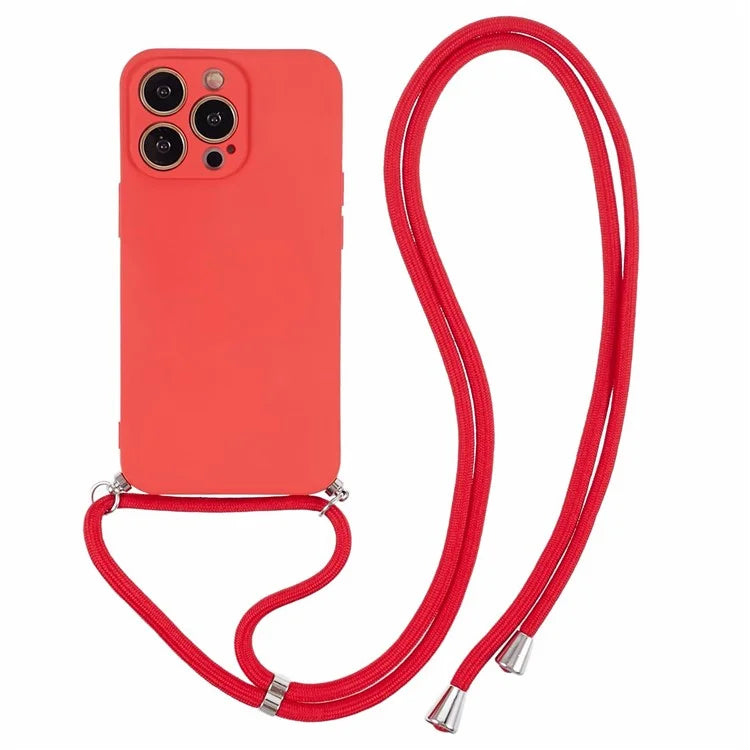 For iPhone 13 Pro Max Case Fiber Lining TPU Cover with Long Lanyard