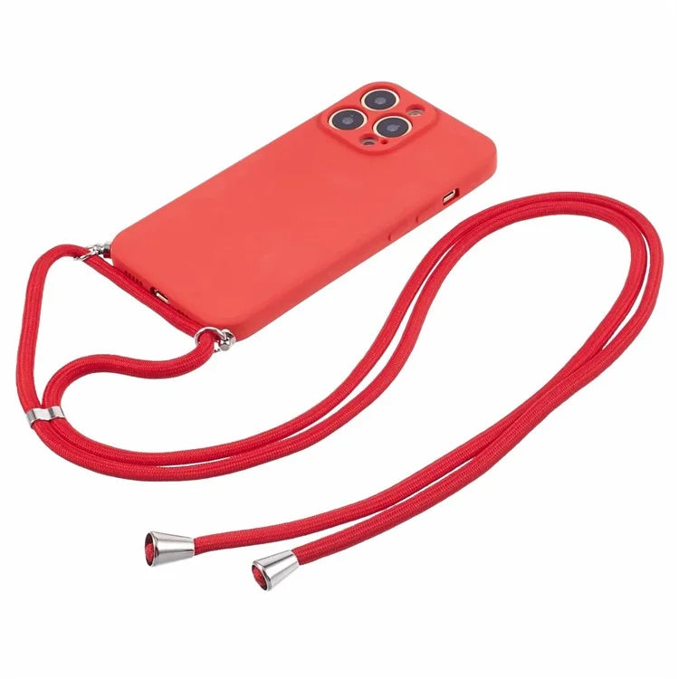 For iPhone 13 Pro Max Case Fiber Lining TPU Cover with Long Lanyard