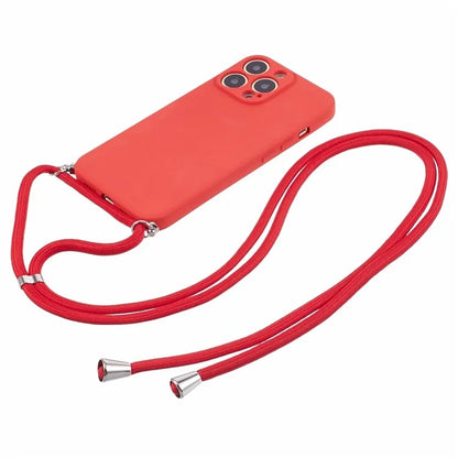 For iPhone 13 Pro Max Case Fiber Lining TPU Cover with Long Lanyard