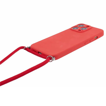 For iPhone 13 Pro Max Case Fiber Lining TPU Cover with Long Lanyard