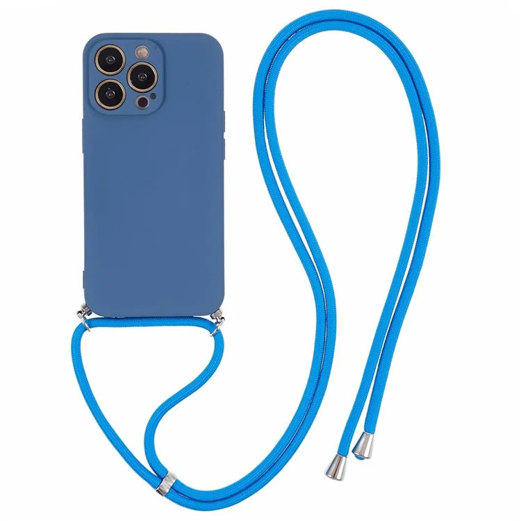 For iPhone 13 Pro Max Case Fiber Lining TPU Cover with Long Lanyard