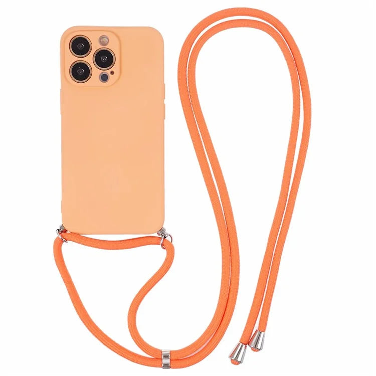 For iPhone 13 Pro Max Case Fiber Lining TPU Cover with Long Lanyard