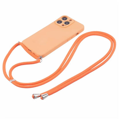 For iPhone 13 Pro Max Case Fiber Lining TPU Cover with Long Lanyard