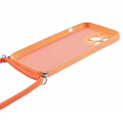 For iPhone 13 Pro Max Case Fiber Lining TPU Cover with Long Lanyard