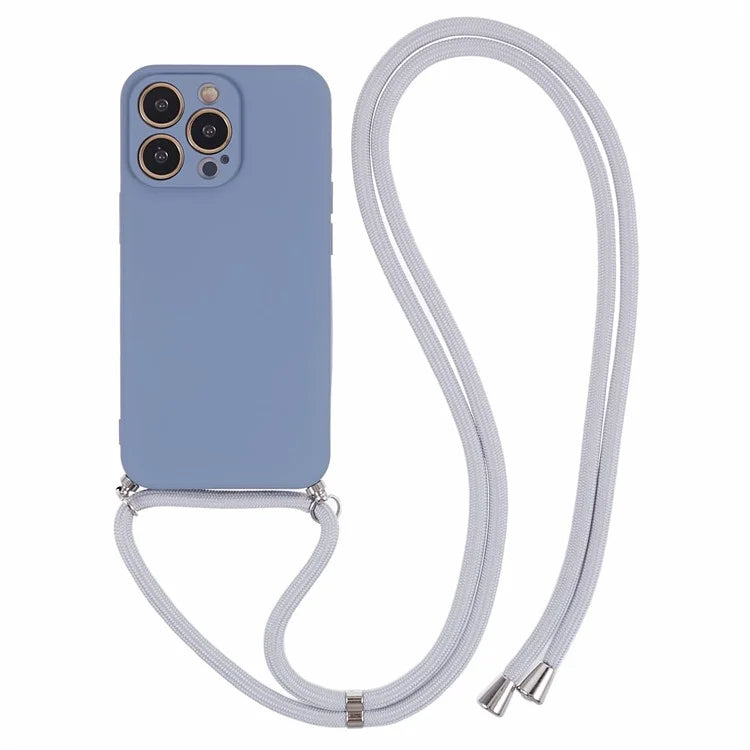 For iPhone 13 Pro Max Case Fiber Lining TPU Cover with Long Lanyard