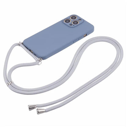 For iPhone 13 Pro Max Case Fiber Lining TPU Cover with Long Lanyard