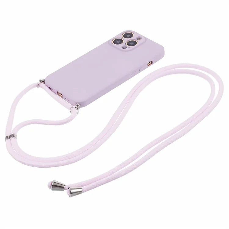 For iPhone 13 Pro Max Case Fiber Lining TPU Cover with Long Lanyard