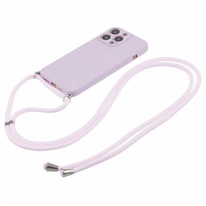 For iPhone 13 Pro Max Case Fiber Lining TPU Cover with Long Lanyard