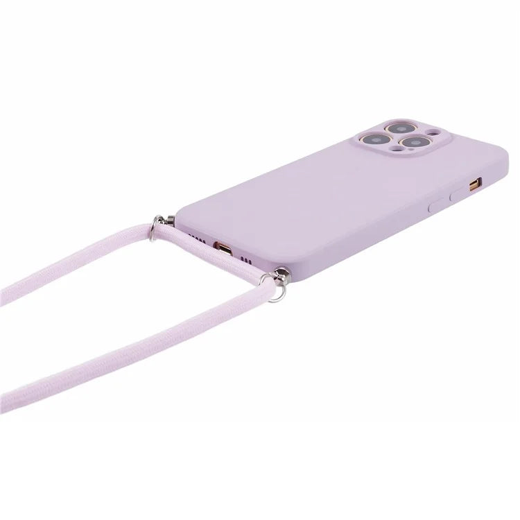 For iPhone 13 Pro Max Case Fiber Lining TPU Cover with Long Lanyard