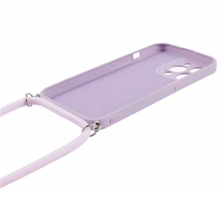 For iPhone 13 Pro Max Case Fiber Lining TPU Cover with Long Lanyard