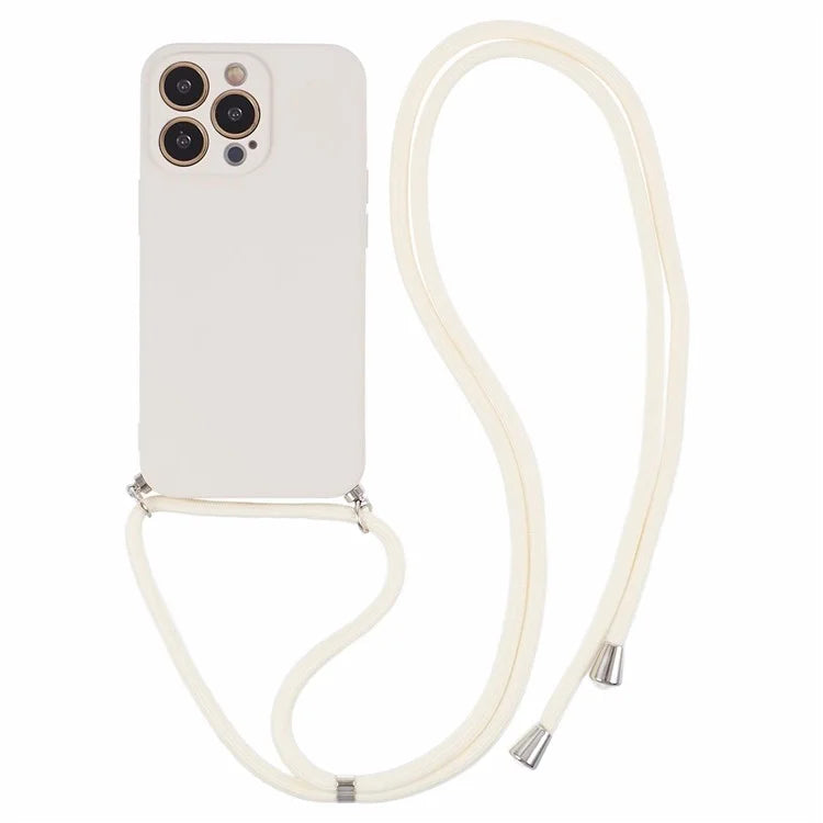 For iPhone 13 Pro Max Case Fiber Lining TPU Cover with Long Lanyard