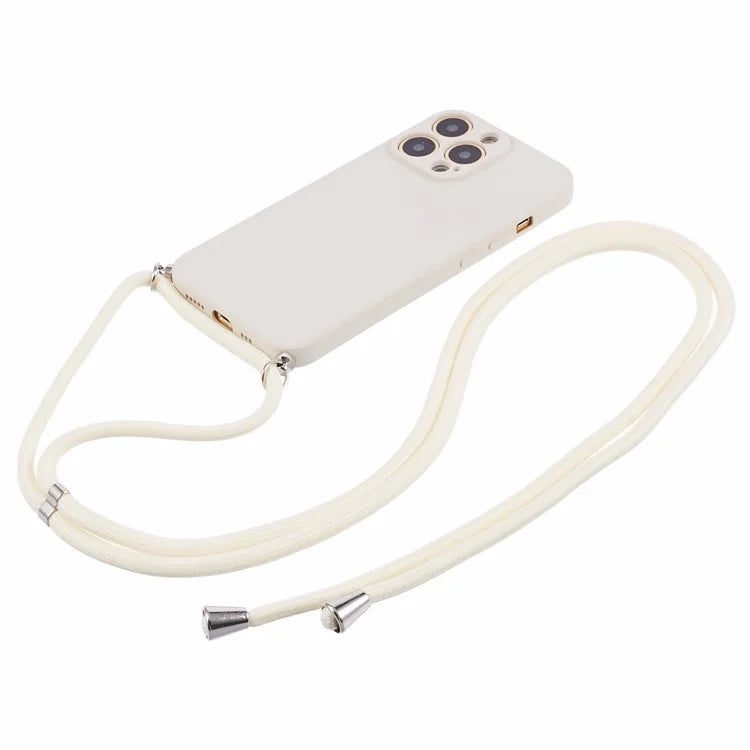 For iPhone 13 Pro Max Case Fiber Lining TPU Cover with Long Lanyard