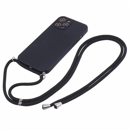 For iPhone 12 Pro Case Fiber Lining Soft TPU Phone Cover with Long Lanyard
