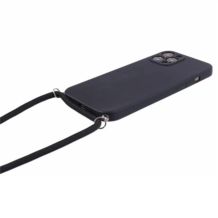 For iPhone 12 Pro Case Fiber Lining Soft TPU Phone Cover with Long Lanyard