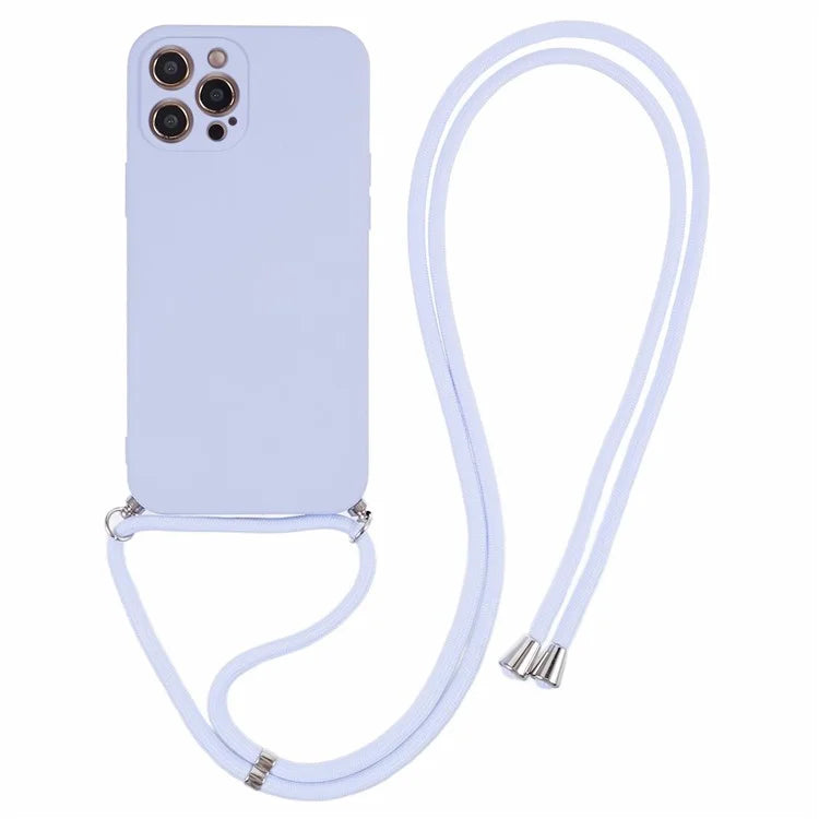 For iPhone 12 Pro Case Fiber Lining Soft TPU Phone Cover with Long Lanyard