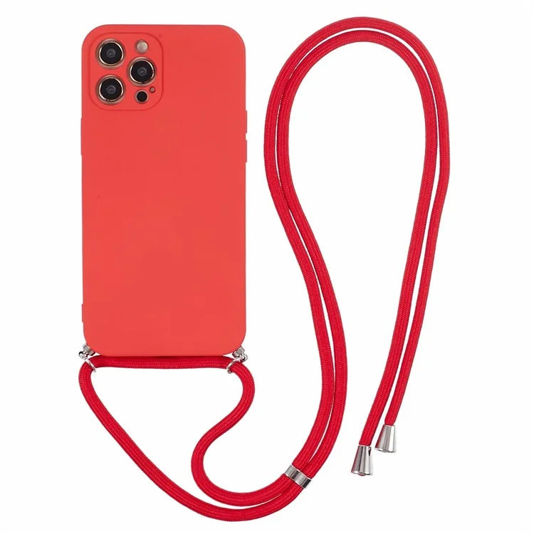 For iPhone 12 Pro Case Fiber Lining Soft TPU Phone Cover with Long Lanyard