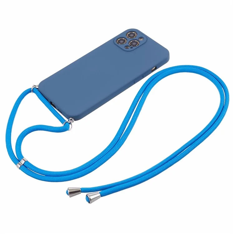 For iPhone 12 Pro Case Fiber Lining Soft TPU Phone Cover with Long Lanyard