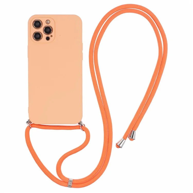 For iPhone 12 Pro Case Fiber Lining Soft TPU Phone Cover with Long Lanyard