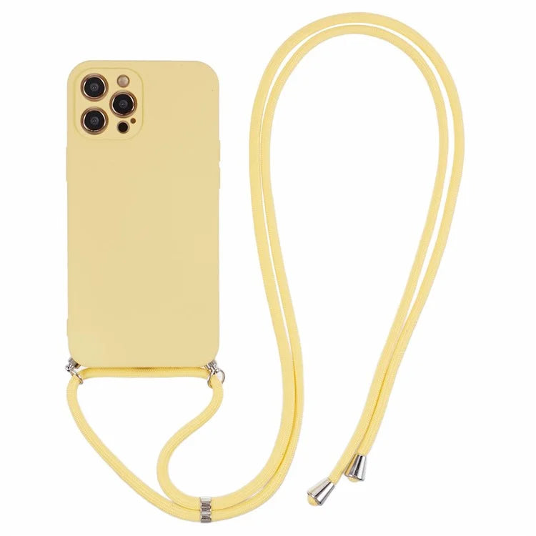 For iPhone 12 Pro Case Fiber Lining Soft TPU Phone Cover with Long Lanyard