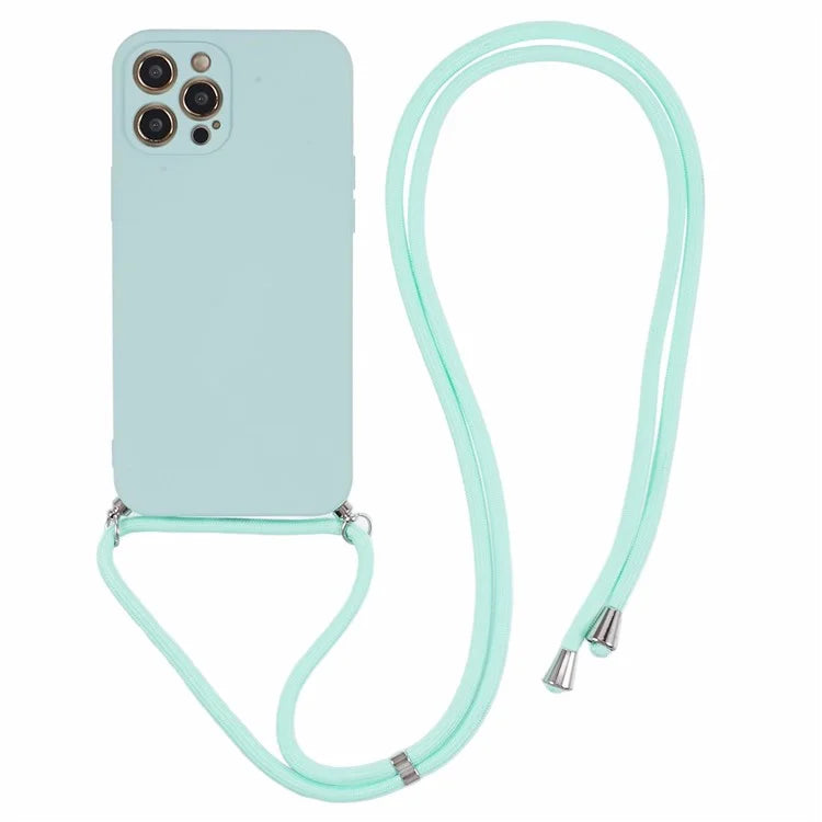 For iPhone 12 Pro Case Fiber Lining Soft TPU Phone Cover with Long Lanyard