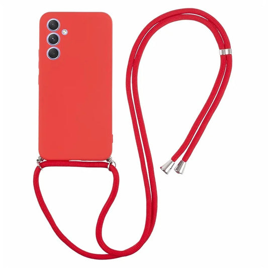 For Samsung Galaxy A14 5G / A14 4G Case Fiber Lining Rubberized TPU Cover with Long Lanyard