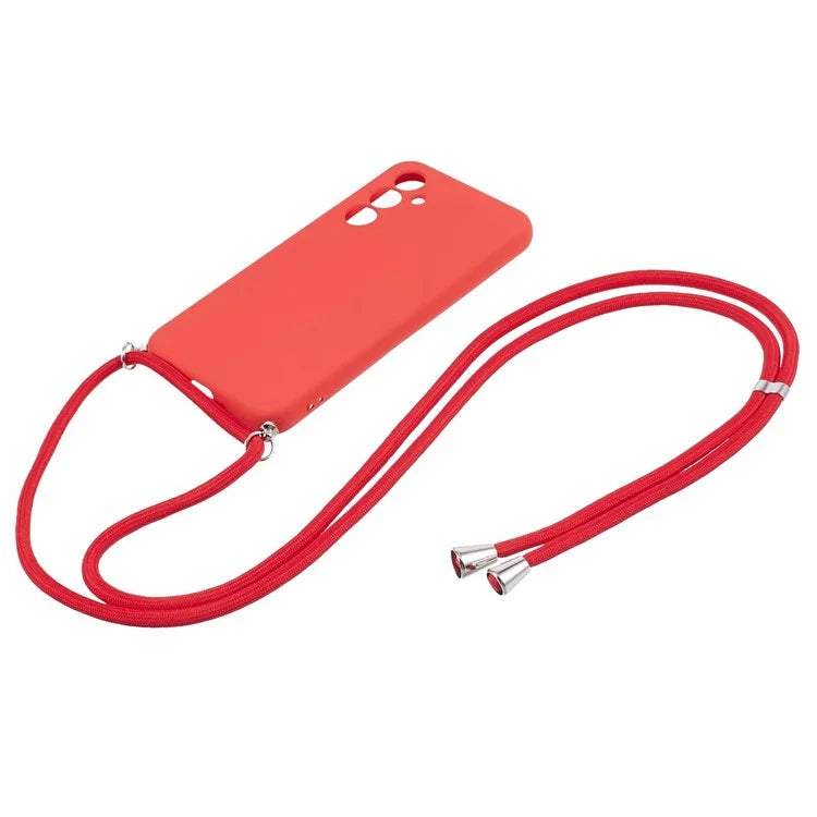 For Samsung Galaxy A14 5G / A14 4G Case Fiber Lining Rubberized TPU Cover with Long Lanyard