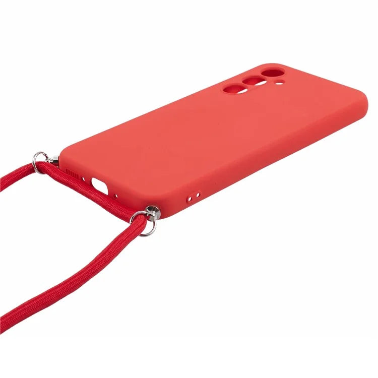 For Samsung Galaxy A14 5G / A14 4G Case Fiber Lining Rubberized TPU Cover with Long Lanyard