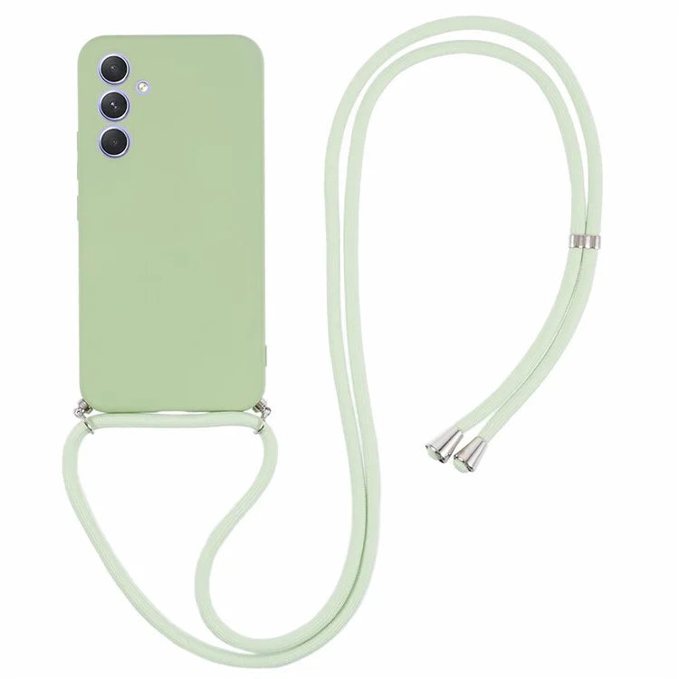 For Samsung Galaxy A14 5G / A14 4G Case Fiber Lining Rubberized TPU Cover with Long Lanyard