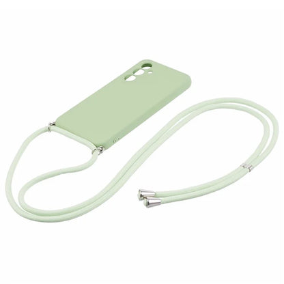 For Samsung Galaxy A14 5G / A14 4G Case Fiber Lining Rubberized TPU Cover with Long Lanyard