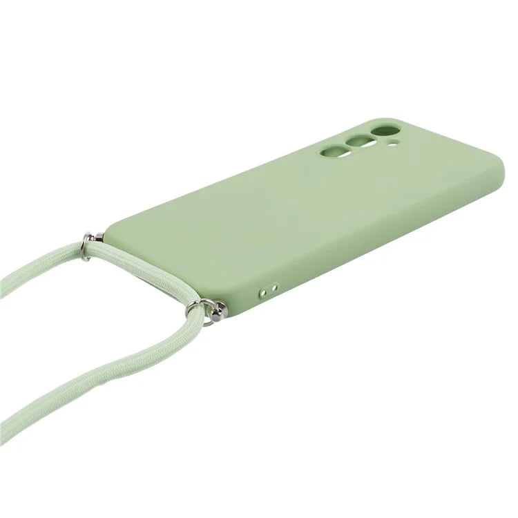 For Samsung Galaxy A14 5G / A14 4G Case Fiber Lining Rubberized TPU Cover with Long Lanyard