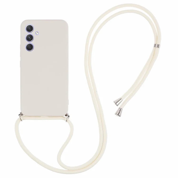 For Samsung Galaxy A14 5G / A14 4G Case Fiber Lining Rubberized TPU Cover with Long Lanyard