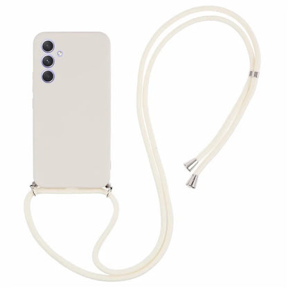 For Samsung Galaxy A14 5G / A14 4G Case Fiber Lining Rubberized TPU Cover with Long Lanyard