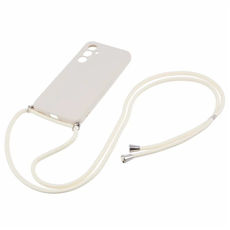 For Samsung Galaxy A14 5G / A14 4G Case Fiber Lining Rubberized TPU Cover with Long Lanyard