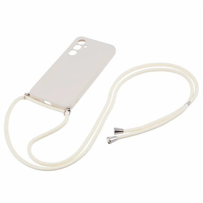 For Samsung Galaxy A14 5G / A14 4G Case Fiber Lining Rubberized TPU Cover with Long Lanyard