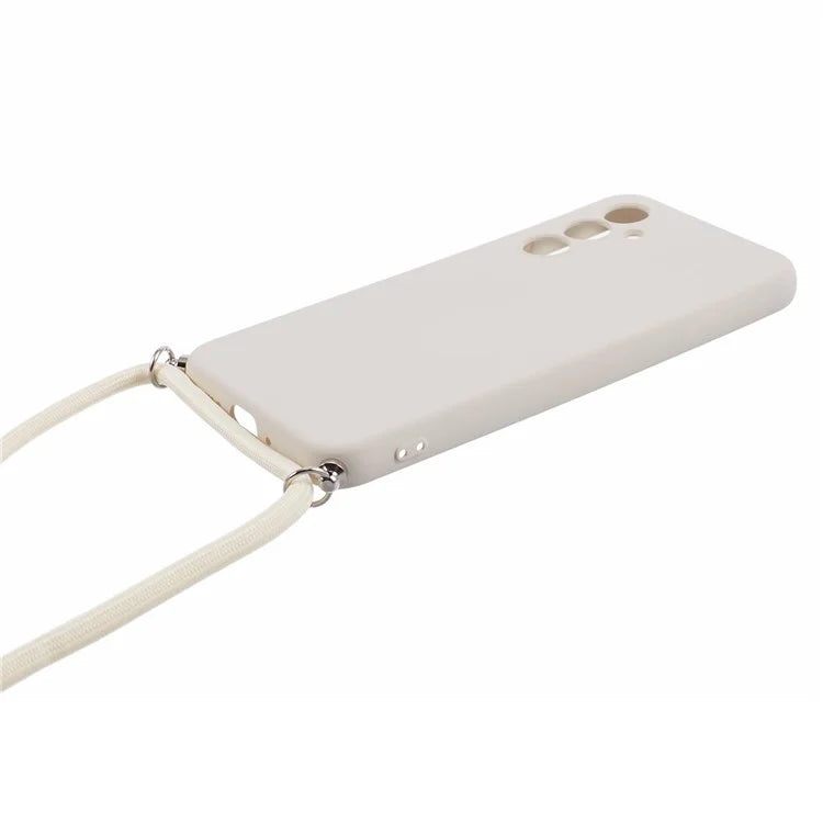 For Samsung Galaxy A14 5G / A14 4G Case Fiber Lining Rubberized TPU Cover with Long Lanyard