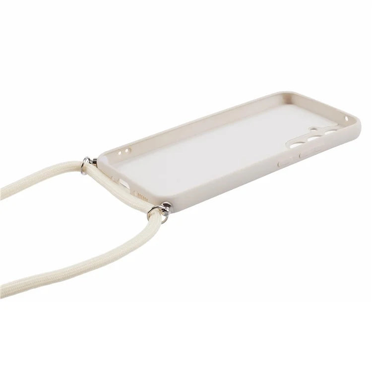 For Samsung Galaxy A14 5G / A14 4G Case Fiber Lining Rubberized TPU Cover with Long Lanyard