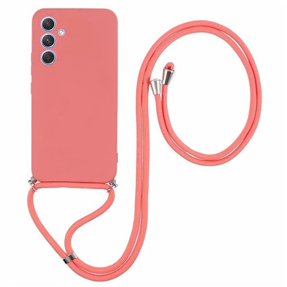 For Samsung Galaxy A14 5G / A14 4G Case Fiber Lining Rubberized TPU Cover with Long Lanyard