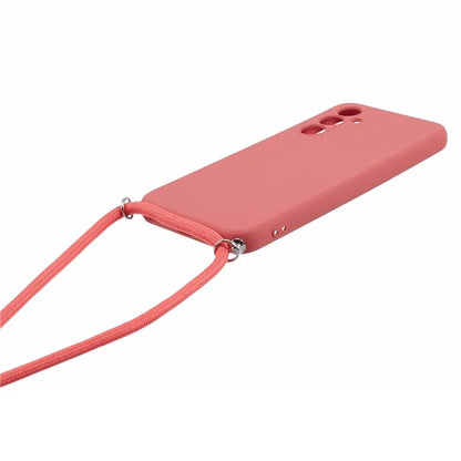 For Samsung Galaxy A14 5G / A14 4G Case Fiber Lining Rubberized TPU Cover with Long Lanyard