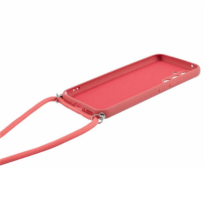 For Samsung Galaxy A14 5G / A14 4G Case Fiber Lining Rubberized TPU Cover with Long Lanyard