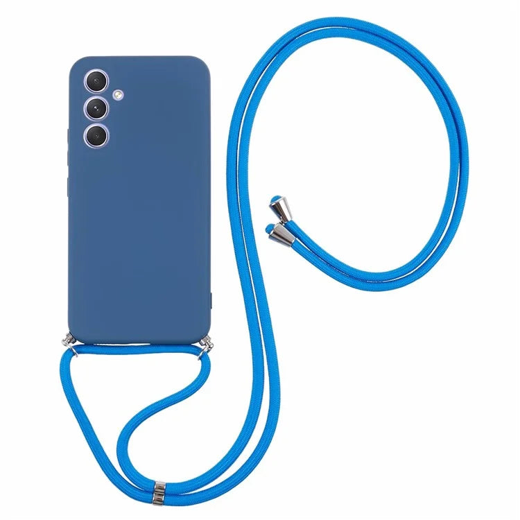 For Samsung Galaxy A14 5G / A14 4G Case Fiber Lining Rubberized TPU Cover with Long Lanyard