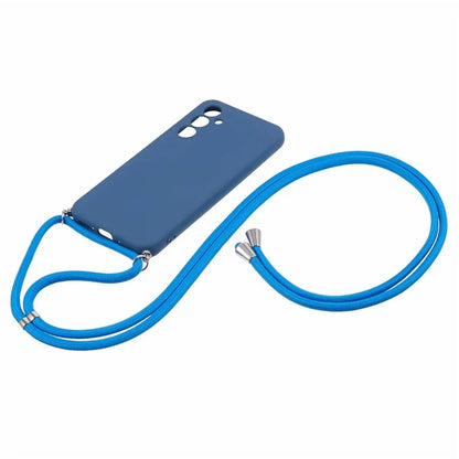 For Samsung Galaxy A14 5G / A14 4G Case Fiber Lining Rubberized TPU Cover with Long Lanyard