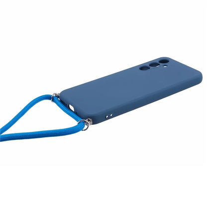 For Samsung Galaxy A14 5G / A14 4G Case Fiber Lining Rubberized TPU Cover with Long Lanyard