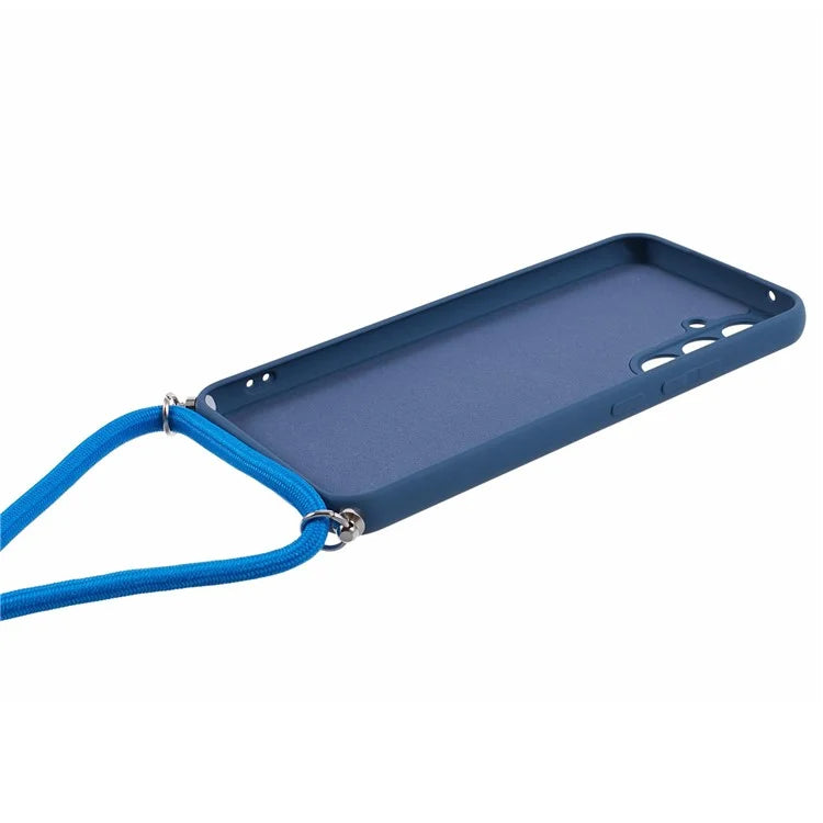 For Samsung Galaxy A14 5G / A14 4G Case Fiber Lining Rubberized TPU Cover with Long Lanyard