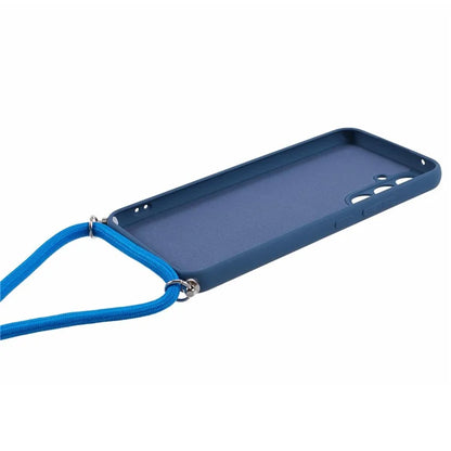For Samsung Galaxy A14 5G / A14 4G Case Fiber Lining Rubberized TPU Cover with Long Lanyard